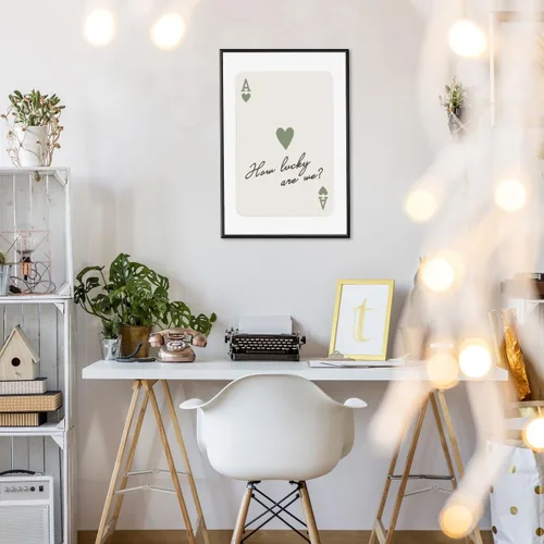 Vista 4 de Arte de pared moderno Ace of Hearts How Lucky Are We Poster Retro Funky Estético Lienzo Impresiones Verde Salvia Carteles Póster Femenino Coqueta