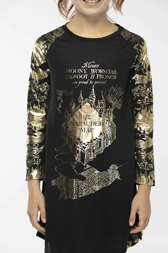 Vista 5 de INTIMO Camisón raglán de Harry Potter Marauders Map para niñas grandes (1012), Negro