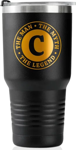 Vista 25 de Taza The Man the Myth the Legend con iniciales, vaso de viaje de acero inoxidable con monograma para hombres, divertida taza de café personalizada