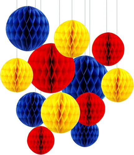 Vista 18 de ZOOYOO 12 piezas 15 cm 25 cm bolas de panal decorativas de papel de seda con pompones colgantes para cumpleaños, baby shower, boda, compromiso, Azul