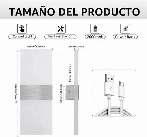Vista 5 de MEHIDFY Juego de 2 apliques de pared, lámpara de pared regulable con control táctil, apliques de pared LED recargables, luces de pared a