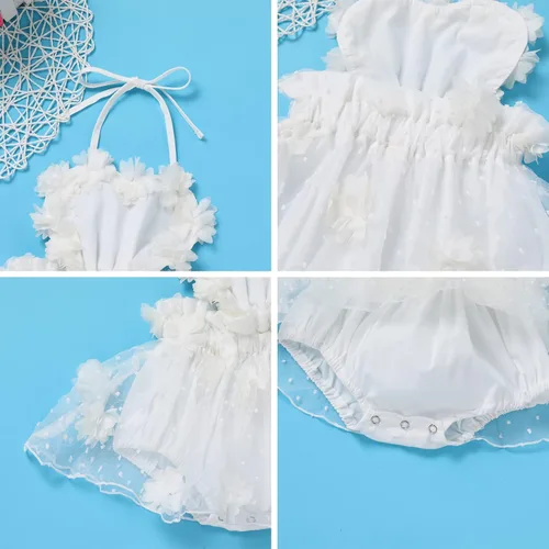 Vista 4 de ODASDO Conjunto de ropa de 2 piezas para bebé niña con encaje y diadema