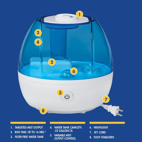 Vista 6 de Thera Care Cool Mist Humidificador ultrasónico Para habitaciones de tamaño mediano No requiere filtro 16 horas de tiempo de funcionamiento