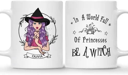 Vista 27 de Gossby Taza de café de bruja personalizada, regalo personalizado de Halloween para mujeres, hermana, mejor amiga, mamá, abuela con diseño, nombre