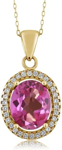 Vista 8 de Gem Stone King Collar con colgante de plata chapada en oro amarillo de 18 quilates de 0.433 x 0.354 in con piedra natal ovalada para mujer