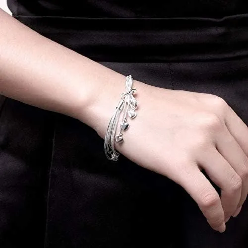 Vista 3 de Harlorki Pulsera de pulsera chapada en plata 925 con colgante de corazón de amor para mujer