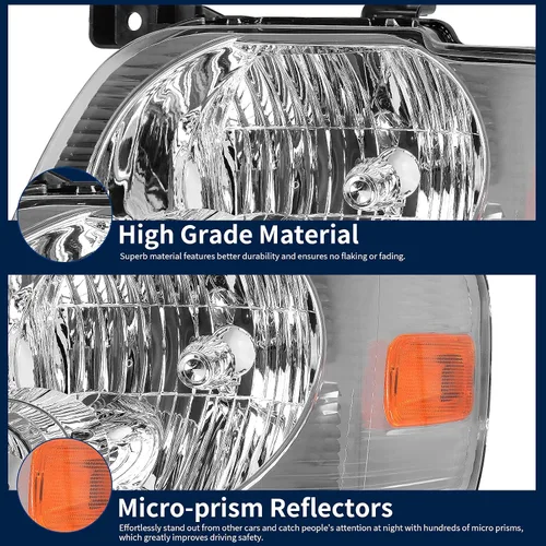 Vista 7 de Conjunto de repuesto de faros delanteros para Ford Explorer. Reflectores ámbar, carcasa cromada