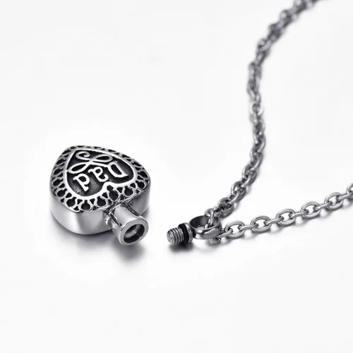 Vista 15 de Collar de urna conmemorativa de acero inoxidable para cenizas con texto en inglés "Dad in Heart", Acero inoxidable