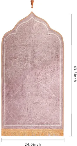 Vista 3 de Alfombra de oración musulmana simple y sólida de terciopelo en relieve, alfombra de oración turca, portátil, para hombres y mujeres, Janamaz