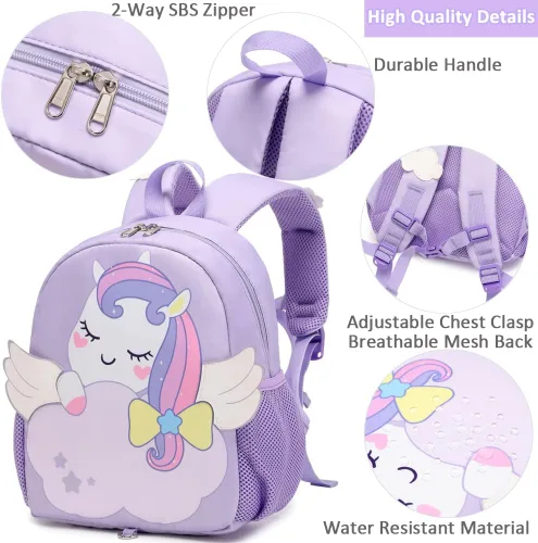 Vista 5 de Meisohua Mochila infantil con correa para niñas y niños, arnés preescolar, mochila para guardería, mochila escolar para niños pequeños, Púrpura