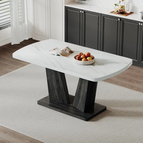 Vista 11 de Mesas redondas de 42 pulgadas, modernas mesas de comedor redondas con mesa de madera y patas de acero inoxidable, mesa circular tapizada para Marrón