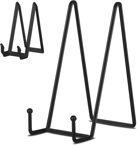 Vista 12 de IBosins Paquete de 5 soportes de exhibición para placas pequeñas de 3 pulgadas, soporte de marco de metal mini negro para fotos, libros, caballete