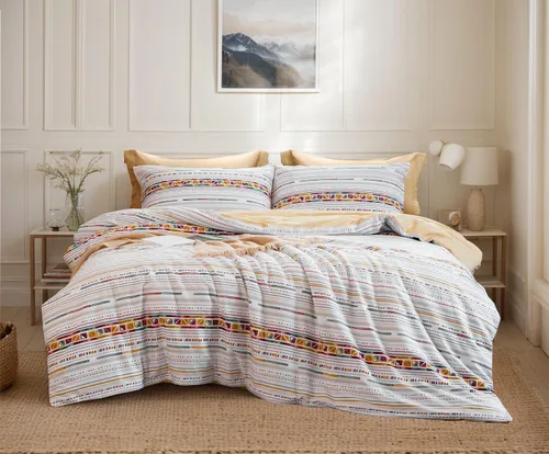 Vista 41 de Sleepbella - Edredón tamaño individual, algodón de 600 hilos, patchwork a rayas en blanco y azul marino, diseño reversible en azul, con relleno