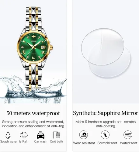 Vista 7 de OLEVS Relojes automáticos para mujer, de lujo, con diamantes de imitación, con cristales de zafiro, elegante, de acero de tungsteno, impermeable