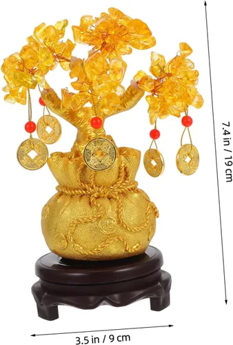 Vista 2 de Homoyoyo Feng Shui árbol del dinero citrino amarillo Crytal adorno chino riqueza Yuanbao Cake Topper 7.5 in riqueza fortuna buena suerte decoración
