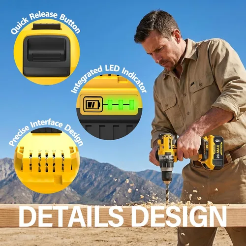 Vista 4 de POODIE Reemplazo actualizado de 8.0 Ah para batería Dewalt 20V Max compatible con DCB200 DCB203 DCB206 DCB207