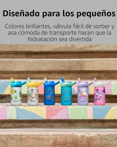 Vista 5 de CamelBak Eddy+ Kids - Botella de agua con válvula de mordida y pajita aislada de acero inoxidable, perros en bicicleta, 12 onzas