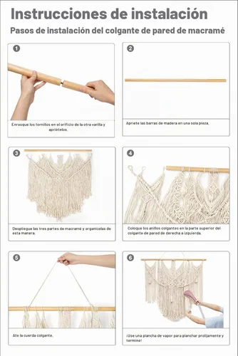 Vista 7 de Mkono macramé para colgar en la pared, decoración bohemia para el hogar, decoración tejida elegante para dormitorio, sala de estar, apartamento