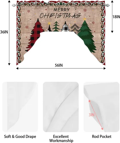 Vista 6 de Árbol de Navidad, cenefa de cocina, cenefa con bolsillo para barra, paneles de cortina para dormitorio, sala de estar, baño, cafetería, ventanas