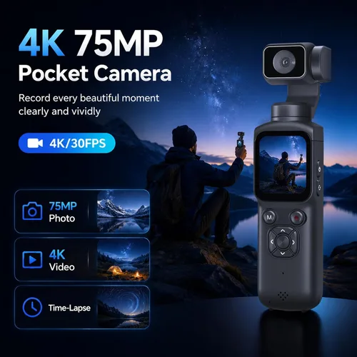 Vista 2 de Cámara de vlogging 4K para Youtube, cámara de bolsillo de 75MP con Pavonado