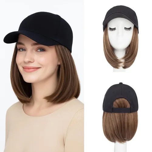 Vista 8 de SEGO - Peluca de gorra con pelo adjunto para mujer, gorra negra de béisbol con extensiones de pelo, gorra de béisbol larga y ondulada con ajuste