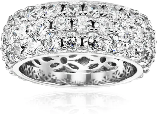 Vista 10 de Amazon Essentials Anillo de plata de ley chapada en platino o oro de 3 filas con circonita cúbica redonda de elementos infinitos