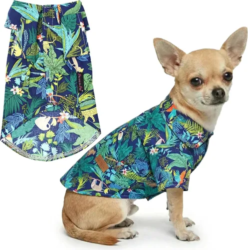 Vista 16 de Parisian Pet Camisa para perro de Amazonia - Ropa de algodón para perros pequeños - Elegante traje tropical para perros - Ropa ligera y suave