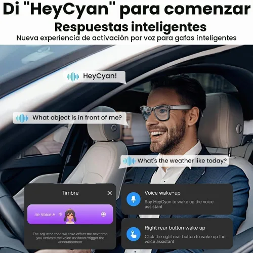 Vista 7 de AI Gafas Inteligentes, Gafas con Cámara Anti-Sacudida de 800W con Grabación de Video y Micrófono Dual, Interpretación Simultánea/Identificación