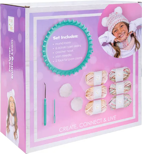 Vista 2 de Hapinest - Kit de tejido para aprender a tejer sombrero y bufanda con telar para niños de 8 a 12 años