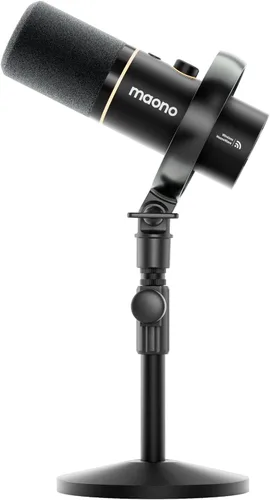 Vista 13 de MAONO PD200W Hybrid Wireless Podcast Equipment Bundle para 2, kit de micrófono USB dinámico XLR con 2 brazos de brazo, software, cancelación