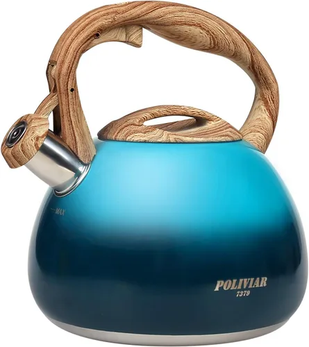 Vista 17 de POLIVIAR - Hervidor de té para estufa negro Ti, hervidor de té silbante de 2.7 cuartos de galón, tetera de acero inoxidable de grado alimenticio