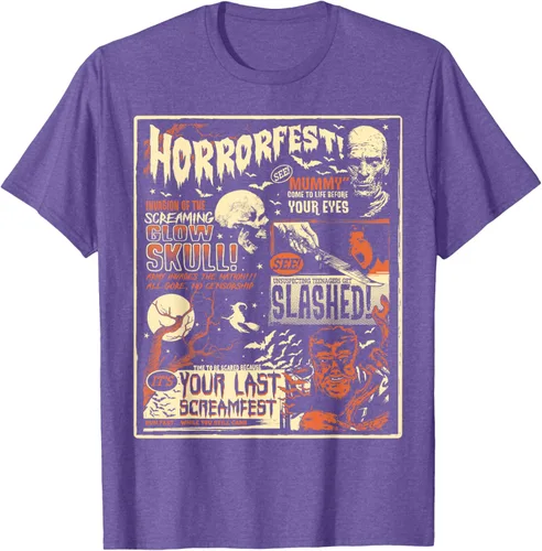 Vista 10 de Vintage Horrorfest Movie Poster Terror Old Time Halloween Camiseta S Negro