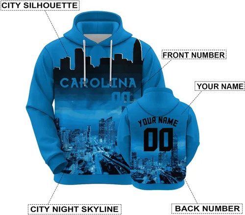 Vista 87 de Custom Football Hoodies City Night Skyline Personalized Sweatshirt Name Number Fan Gift Pullover for Men Women Youth