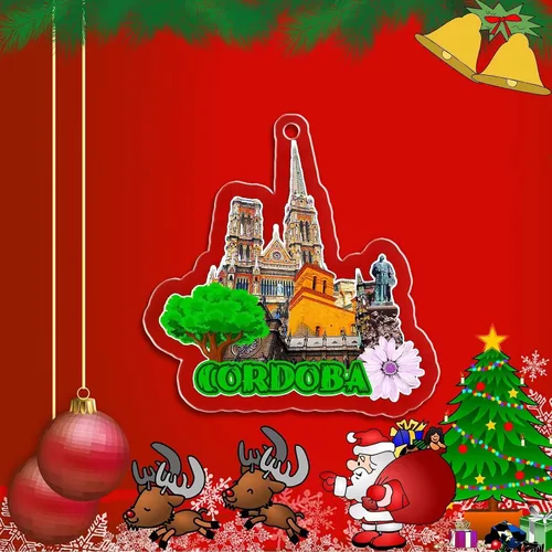 Vista 2 de Adorno navideño de Córdoba de Argentina de acrílico transparente de doble cara para decoración de árbol, colgante de recuerdo de viaje, colección