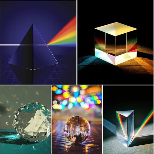 Vista 2 de Supkiir Paquete de 5 prismas de fotografía de cristal óptico K9 con bola de cristal, prisma triangular, bola de prisma de lente y pirámide óptica