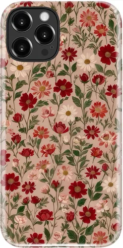 Vista 53 de Funda para iPhone 12 Mini, compatible con carga inalámbrica, protección de doble capa con elegante diseño de flores silvestres, silicona suave +