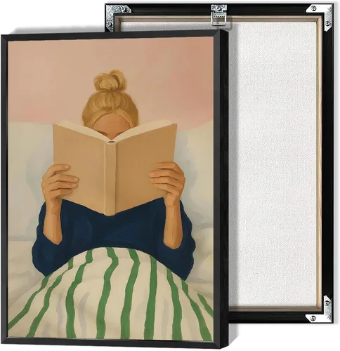 Vista 11 de Póster de libro de lectura de mujer vintage, verde esmeralda, arte de pared, abstracto, moderno, femenino, estético, impresiones, pintura para sala