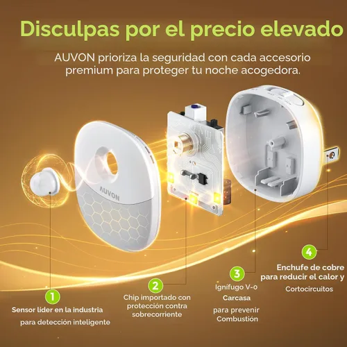 Vista 5 de AUVON Luz nocturna enchufable con sensor de movimiento y sensor de atardecer a amanecer, mini luz nocturna LED blanca cálida con brillo ajustable
