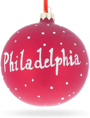 Vista 7 de Philadelphia, Pennsylvania - Adorno navideño de bola de cristal de 4 pulgadas Hand Painted in Ukraine, German Glass, Italian Paints, Hanging