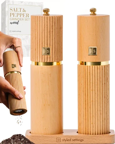 Vista 12 de Juego de molinillo de sal y pimienta de madera, molinillos manuales recargables de sal y pimienta con rebabas de cerámica ajustables, detalles