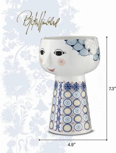 Vista 3 de Bjørn Wiinblad Jarrón Eva Porcelana esmaltada pintada a mano Azul 7.3 pulgadas