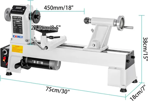 Vista 7 de CXRCY Torno de madera de 12" x 18", máquina de torno de madera de sobremesa 3/4 HP Velocidad infinitamente variable 650-3800 RPM con gafas