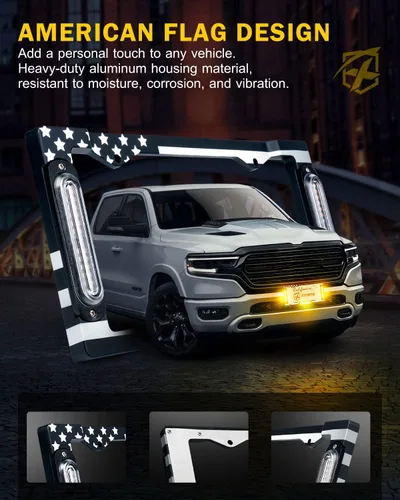 Vista 2 de Xprite Luz estroboscópica de matrícula de 36 LED, luces estroboscópicas delanteras/traseras con bandera de EE. UU., 22 modos de parpadeo, luz