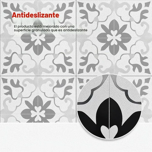 Vista 5 de HOMETITUTE - Azulejo de vinilo retro blanco y negro de 12 x 12 pulgadas