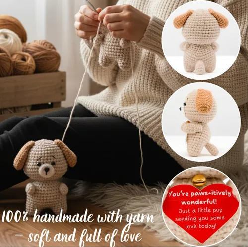 Vista 7 de POIVOCF Cachorro de Crochet con Corazón de Peluche, Lindo Regalo de Amor y Amistad para Novia, Esposa, Mejor Amiga o Hermana, Pequeño Regalo