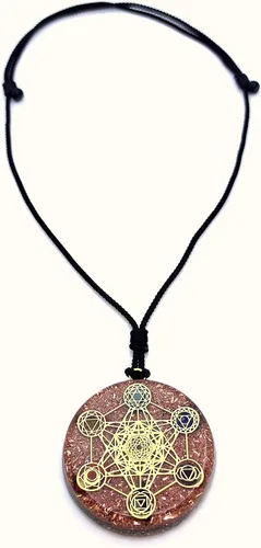 Vista 4 de Collar con Colgante Reversible de Orgón de Geometría Sagrada GRANDE 2.25 pulgadas 10.7cm