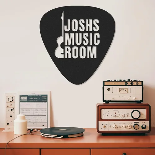 Vista 9 de Letrero de metal personalizado de guitarra, letreros de metal personalizados, decoración de pared de notas musicales, arte de pared divertido