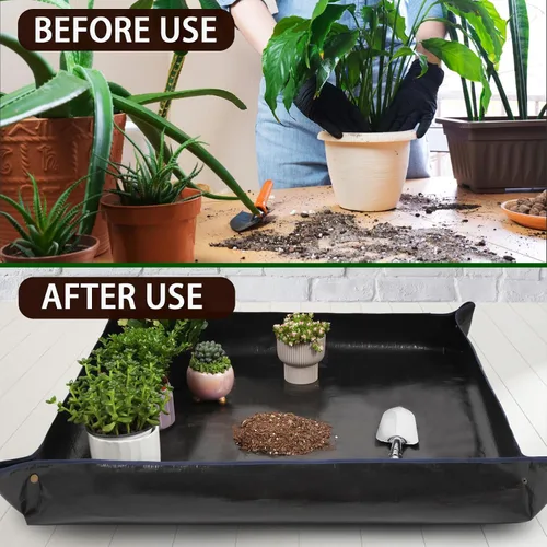 Vista 2 de Tapete de trasplante de plantas de 26.8 x 26.8 pulgadas, impermeable, tapete de trasplante para suculentas, tapete portátil de riego de jardinería