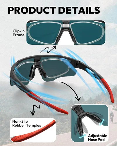 Vista 7 de VICTGOAL Gafas de ciclismo para hombres y mujeres con lentes polarizadas, protección UV, gafas de sol de ciclismo TR90 marco para gafas de bicicleta