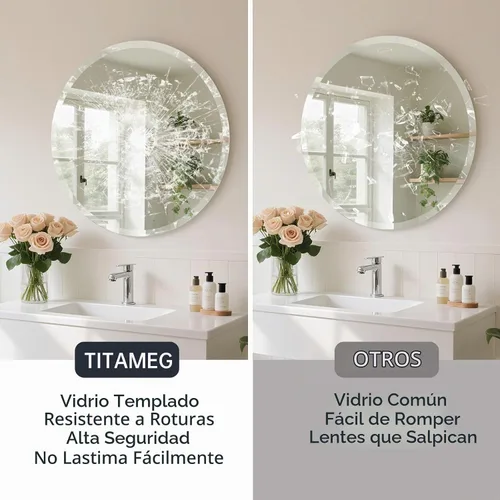Vista 5 de Espejo redondo sin marco de 24 pulgadas, espejo redondo con borde biselado de 1 pulgada, espejos de baño biselados para tocador, sala de estar